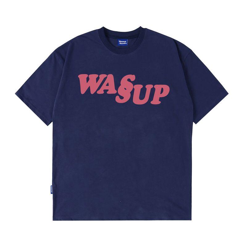 Wassup Heods Phantom Letter Logo Pure Cotton T-Shirt Summer Base Layer Loose Short-Sleeve Trendy Brand for Men and Women Couples