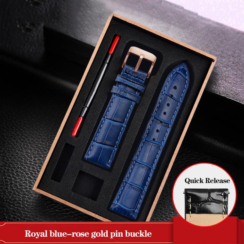 Leather Watchband Black Blue Cowhide Strap Butterfly Buckle Fits All Brands of Watches Men Women 12/14/15/16/18/19/20/22/23mm