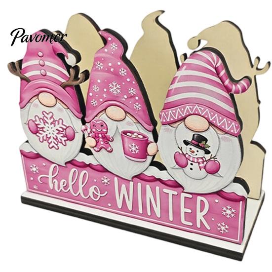 Kitchen Bar Counter Decoration Wooden Christmas Napkin Holder, Gnome/Christmas Tree/Snowman Shape, Pink Solid Wood Dispenser Stable Organizer