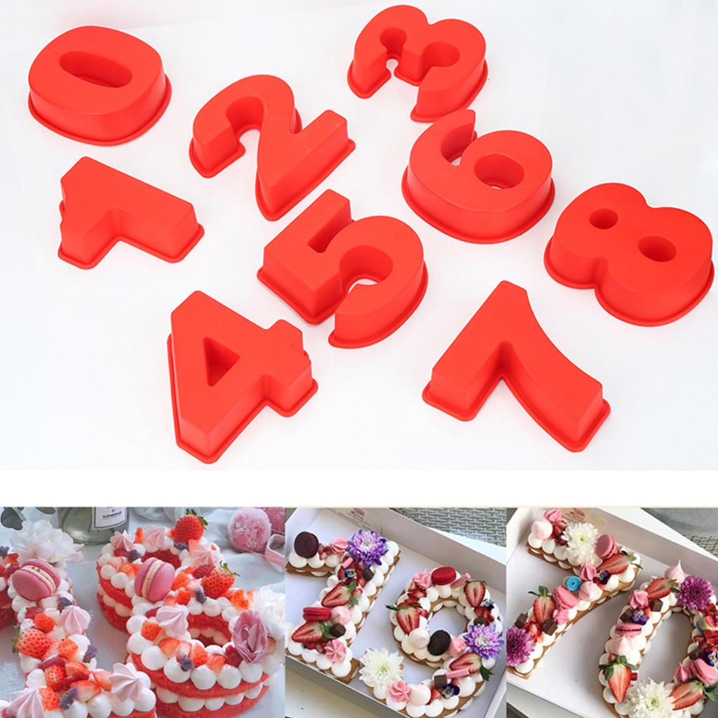 9 PCS Silicone Chocolate Mold Number Shaped Chocolate Baking Gadget Non-stick Silicone Mousse Mold Candy Mold DIY Moulds
