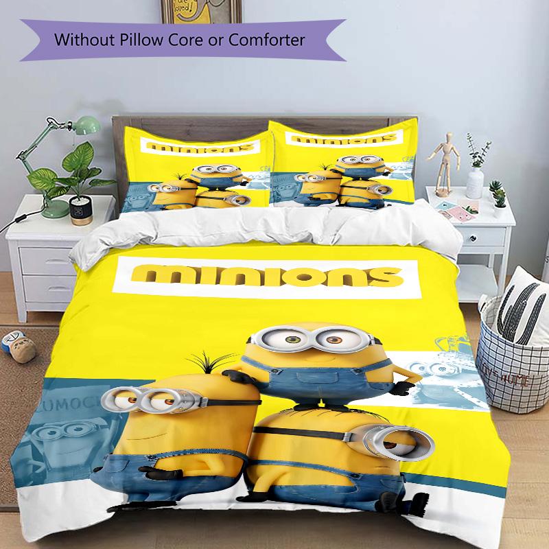 Minions Fun Overalls Print 3Pcs Bedding Setduvet Cover With 2 Bedropillowcase Home Birthday Gift