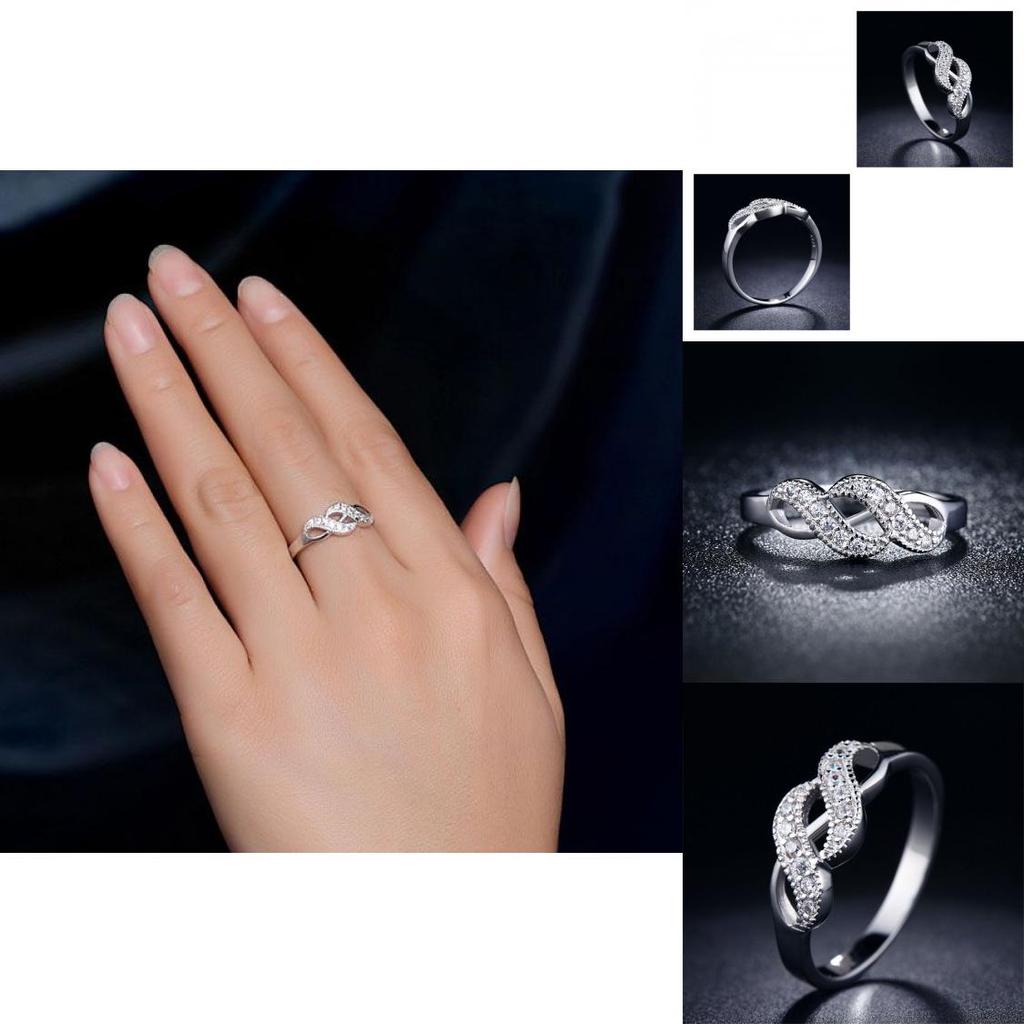 New Arrival Jewelry Stylish Double Spiral Ring With Zirconia Inlay White Gold Plated