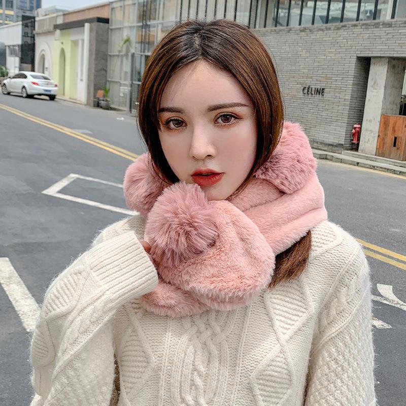 Winter velvet warm cute mink dual-purpose scarf hat woman
