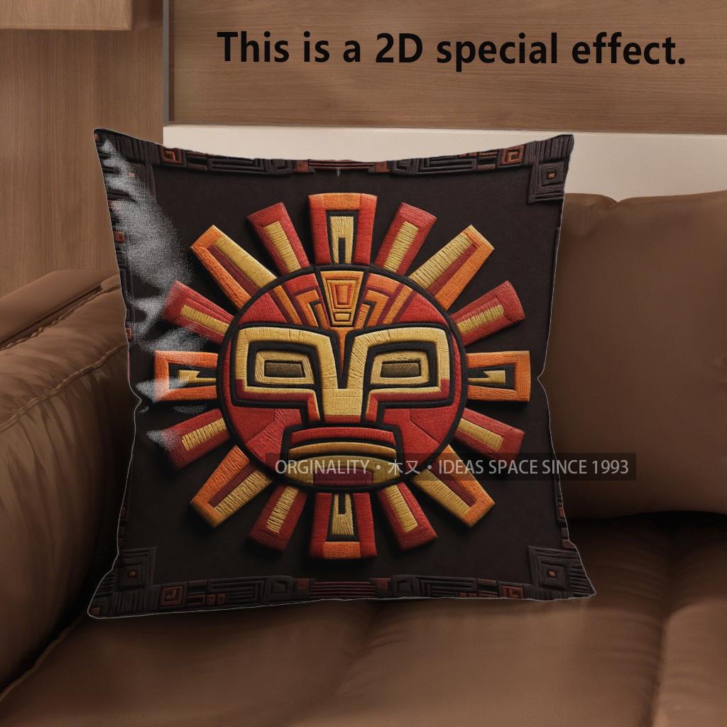 2D Aztec Sun God Pattern Throw Pillow Cases Pattern Cushion Cover Suitable For Sofa Bedroom Car Pillow Cover