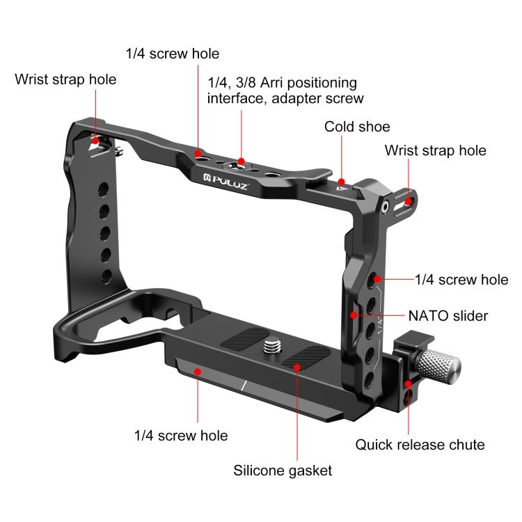 Für Sony A6700 PULUZ Metall-Kamerakäfig Stabilisator Rig (Schwarz)
