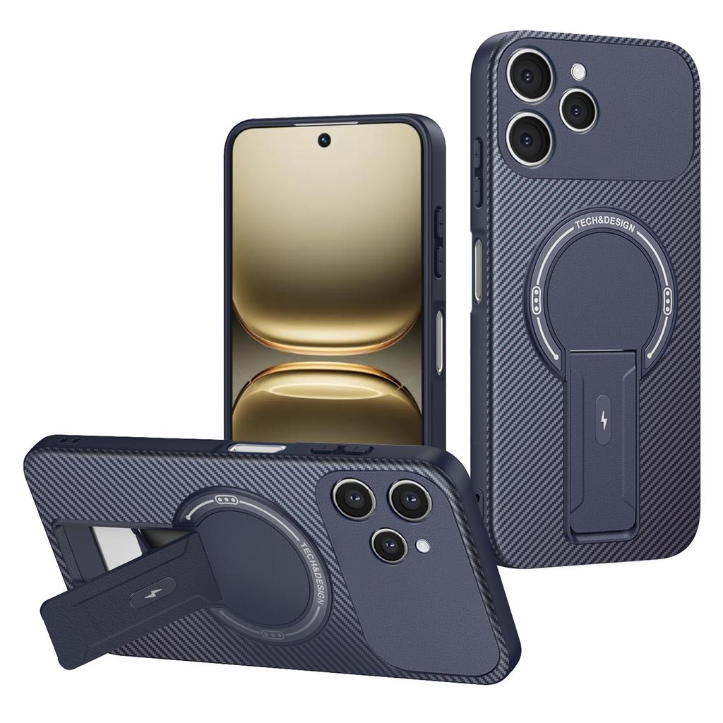 For TECNO Spark 40 4G Case Arbon Fiber Texture PC+TPU Phone Cover with Kickstand