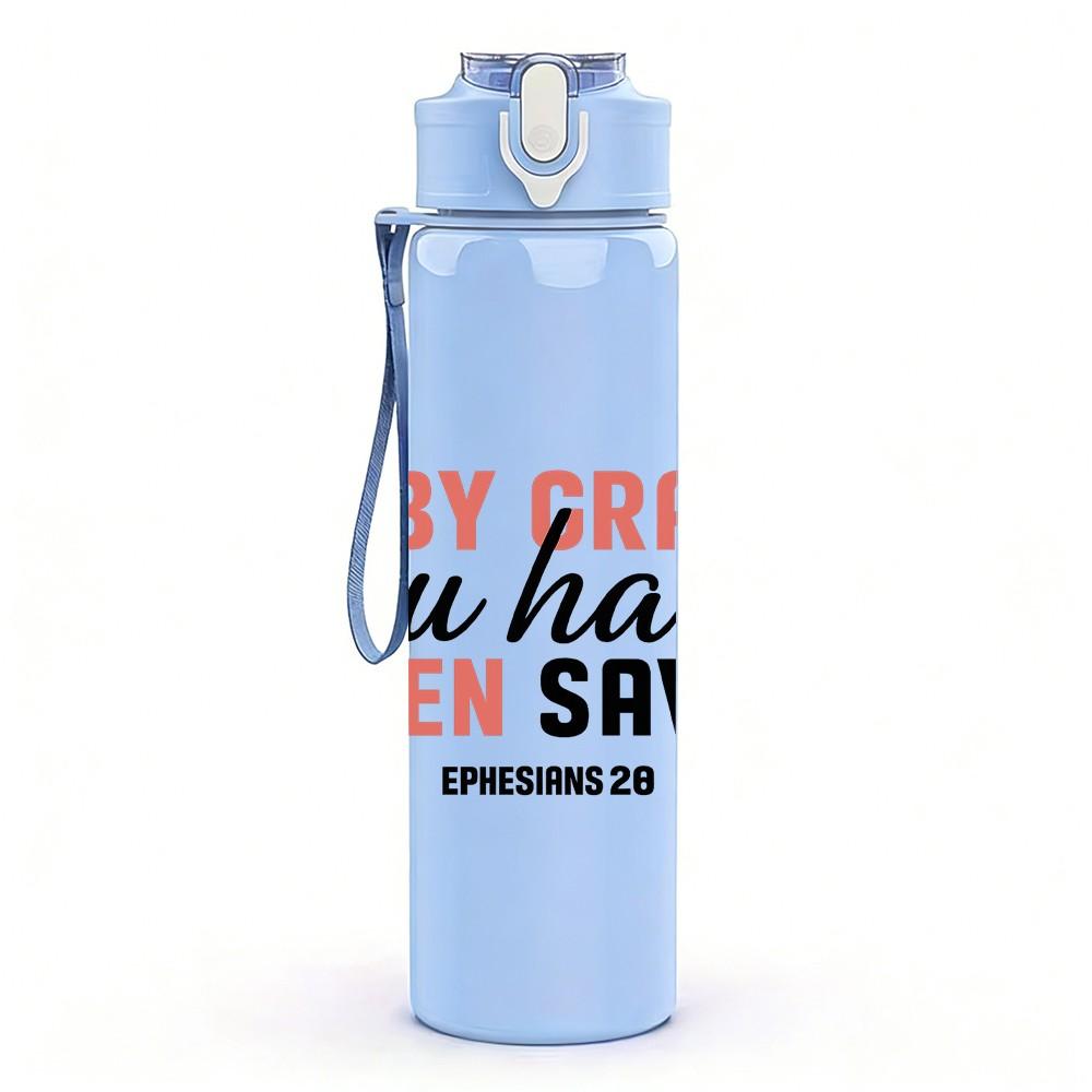 1PC By Grace You Have Been Saved Text 750ml Color Plastic Sports Water Bottle Leakproof Flip Straw Lid Suitable for Sports Office Home Use