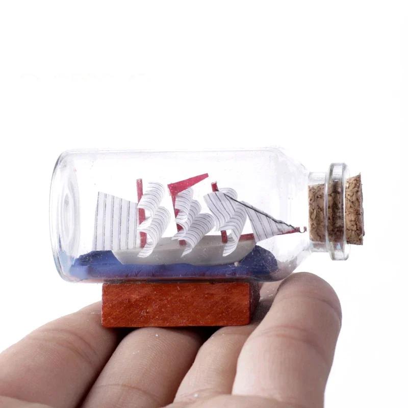 Sailing Boat In Bottles Miniatures Fairy Garden Glass Decoration Figurines Drift Bottle DIY Desktop Home Decoration Accessories
