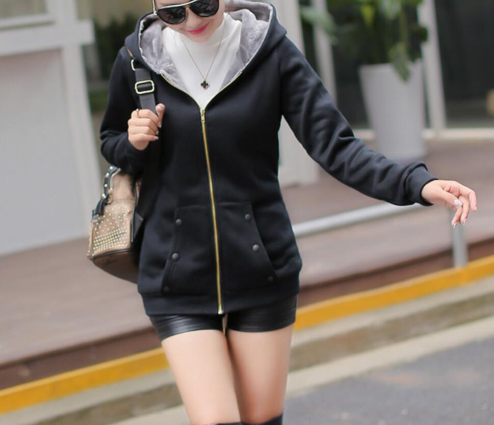 Women Hoodies Sweatshirt Female Casual Coat Large Size Ladies Velvet Thickening Hooded Zipper Jacket Female Youth Outerwear