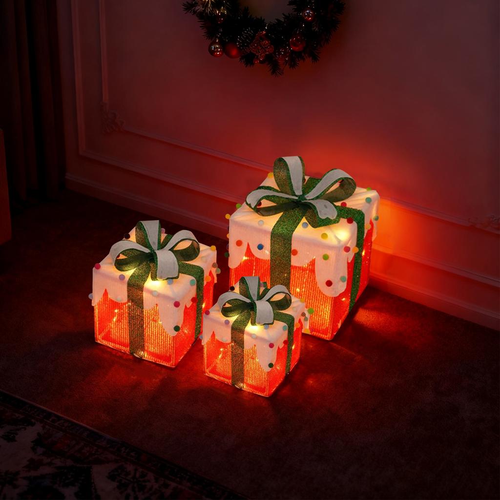 Weihnachtsbeleuchtung, Weihnachtsgeschenkbox, Dreiteiliges Set, Weihnachtsprodukte, Requisiten und Ornamente zur Dekoration für Geburtstagsfeiern.