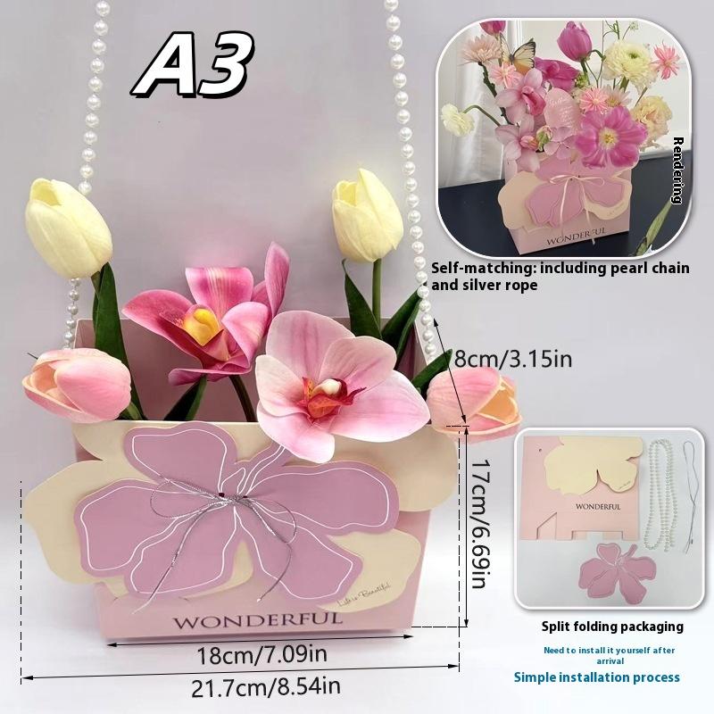 1Pc Portable Flower Basket Rose Flower Wrapping Box Gift Bag For Wedding Birthday Christmas Party Flower Bouquet Decor Supplies