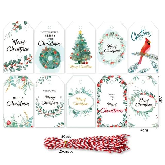 50pcs Merry Christmas Kraft Paper Tags Gift Packaging Decoration Xmas Tree Hanging Label 2024 Navidad New Year Kids Gift Card
