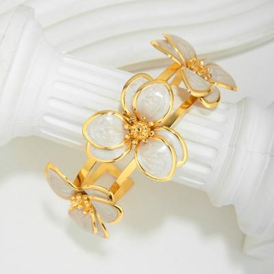 Versatile Use Geometric Metal Bangle Elegant Floral Pattern Enamel Flower Bracelet Boho Chic Alloy Material Open Cuff Bracelet