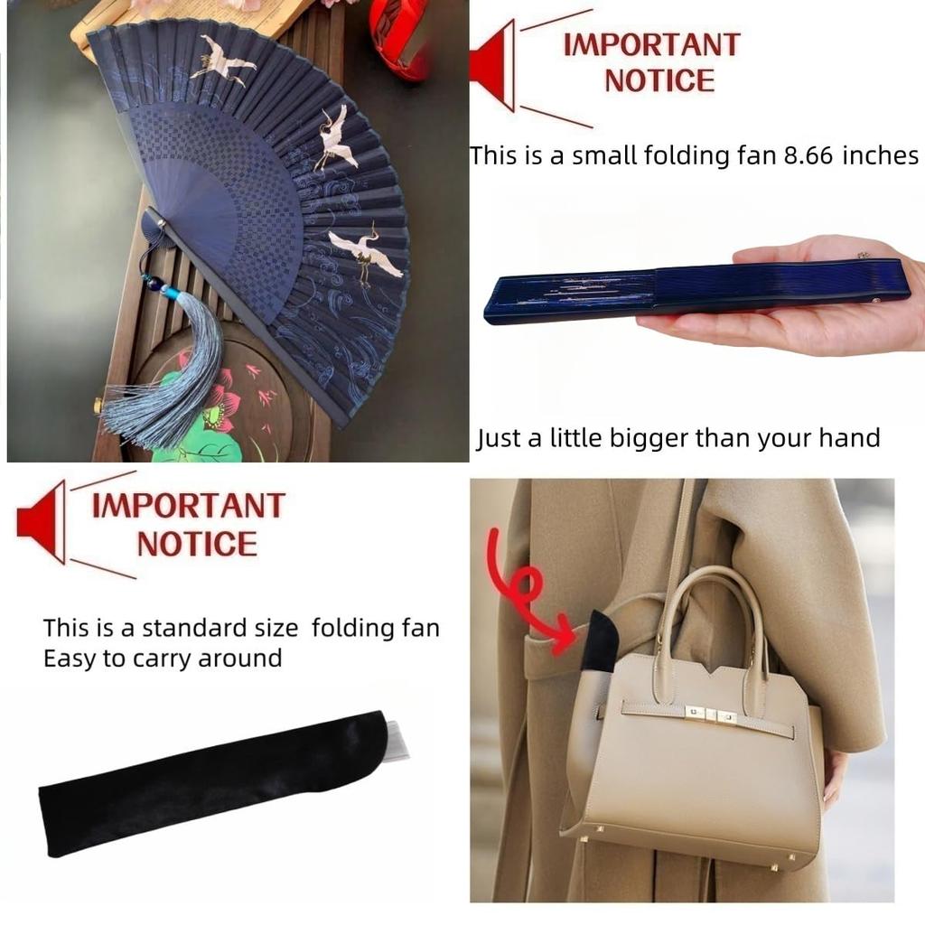 Blue Folding Fan Bamboo Fan Japanese Traditional Clothing Festival Fireworks New Japanese Japanese Kabuki Accessories Set Fan [Sarkovos] - Men's &