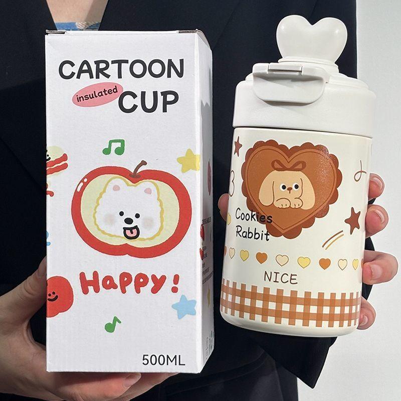Girl Thermal Mug With Straw And Tea Strainer For Home Office Travel
