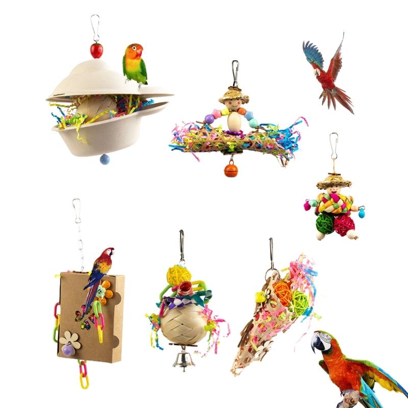 Parrot Chewing Toy Paper/ Rattan Parrots Beak Grinding Toy Bites Resistant Cockatiels Parakeets Hangings Bird Molar Toy