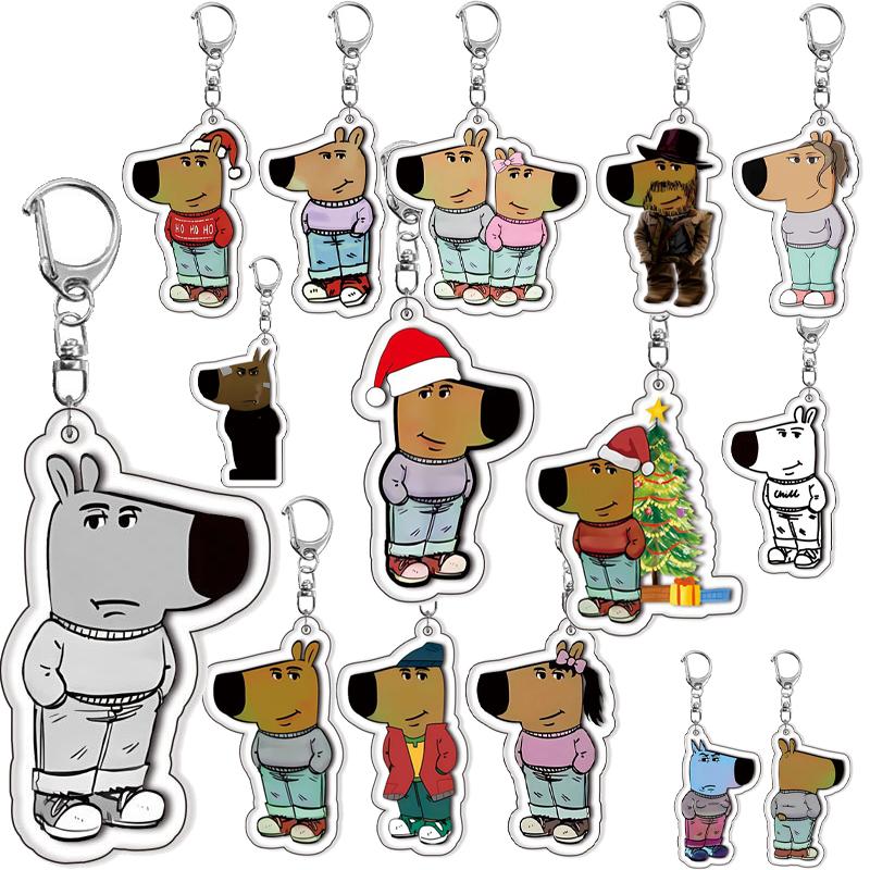 Christmas Cartoon Dog Pattern Acrylic Keychain Fashion Cute Girls Boys Funny Charming Bag Charm Ring Ornament Couples Gifts Toys