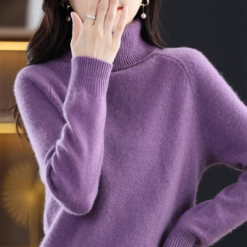 Solid Turtle Neck Sweater Elegant Long Raglan Sleeve Essential Sweater for Fall Winter Women's Clothing