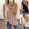 Women V-neck Solid Sleeveless Hollow Out Tops Tunic Zipper Tank Blouse T-shirt