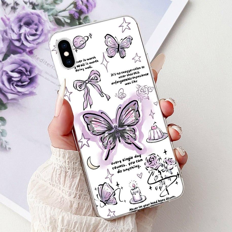 Per iPhone X XS Custodia Popolare Fiore Farfalla Morbido Trasparente Silicone Sottile Cover Posteriore Per iPhoneXS Max XR Custodia iPhoneX Bumper