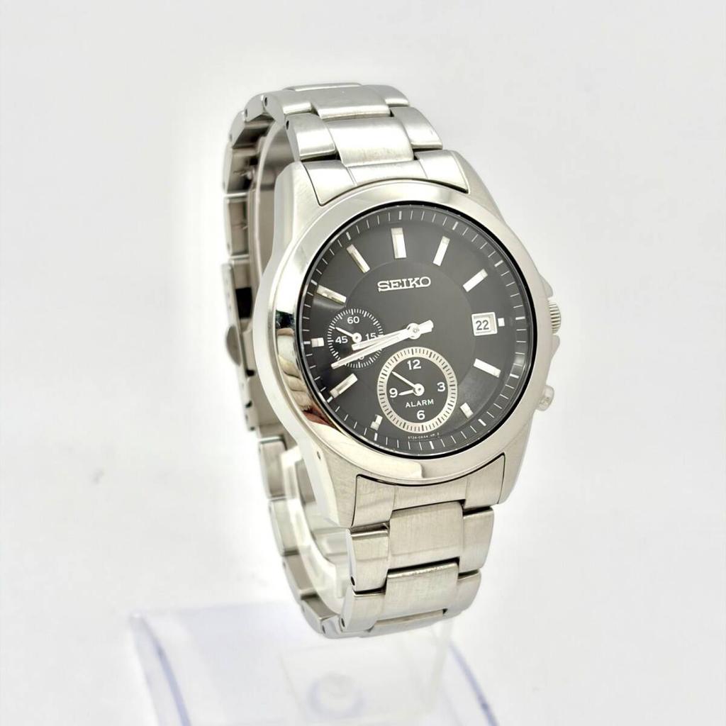 SEIKO Engraving Alarm Function Unknown [New Battery] Men's Watch, Silver, Date, 5T24-0AA0, 760843, Strap, Included