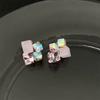 Temperament pink zircon crystal square stud earrings women's silver needles exquisite versatile light luxury high-end earrings earrings