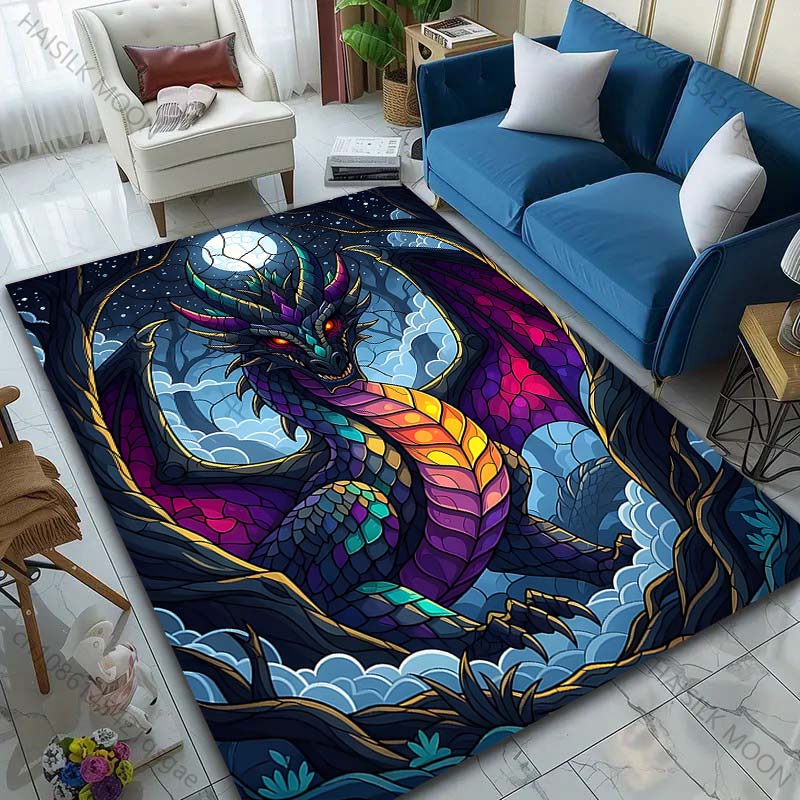 1PC Colorful dragon in night sky Pattern Rug Carpets for Bedroom Living Room Sofa Mat Creative Door Mat Cloakroom Home Decor