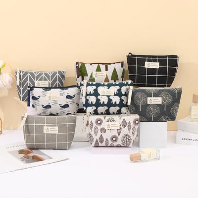 Canvas Cosmetic Bags Zipper Cartoon Student Pencil Case Coin Purse Ladies Hand Portable Make Up Storage Bag Travel Organizer