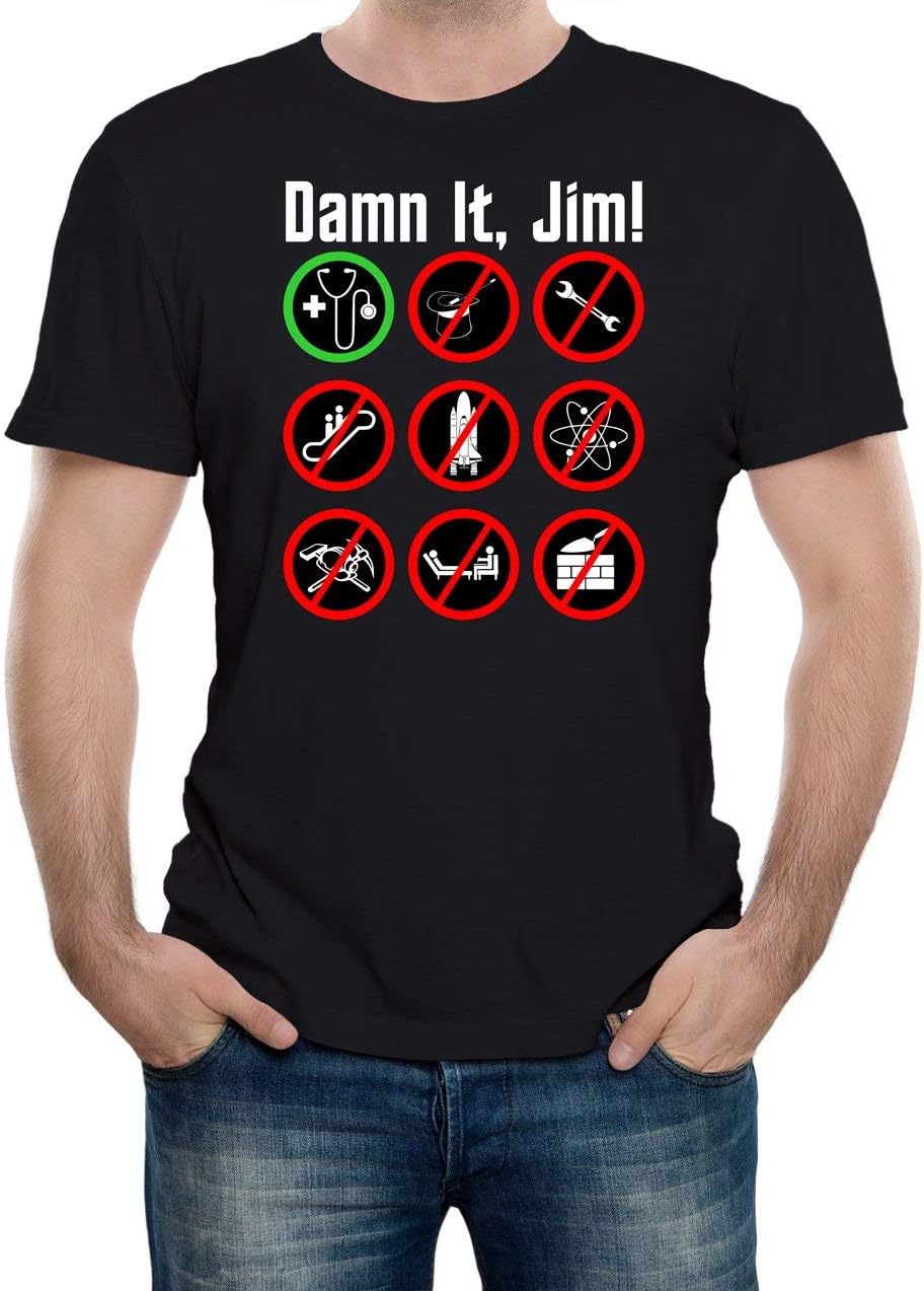 Men s Damn It Jim Nerd Geek Slogan T-Shirt S
