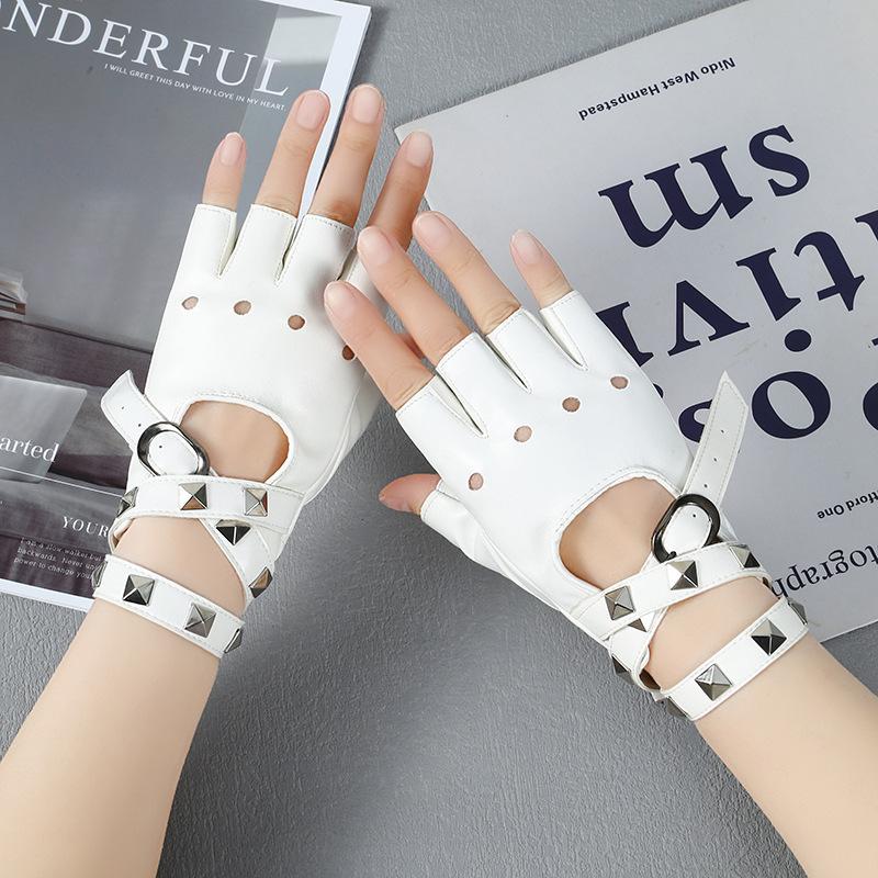 

Unisex Punk Fingerless Gloves PU Leather Rivet Gothic Wrist Wrap Black Red White Disco Dance Rock Performance Gloves