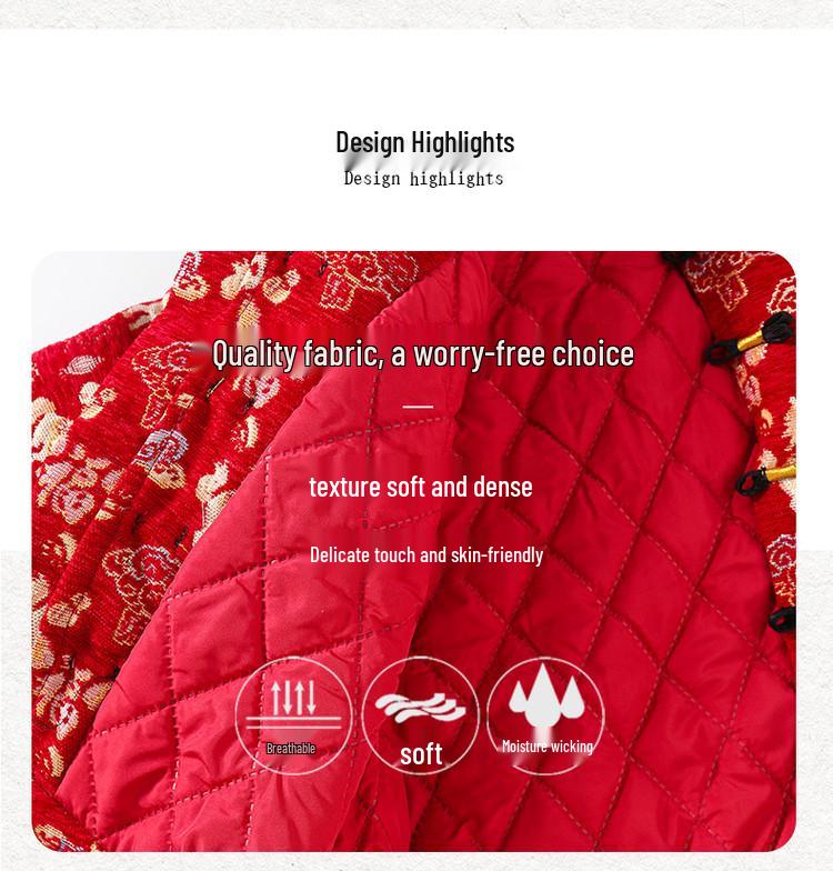 Boys' Plush Winter Hanfu & Girls' Thick Tang Suit, Chinese Style New Year Outfit