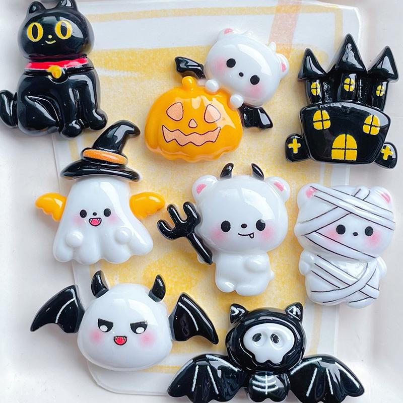 Cute Little Ghost Dark Demon Animals Resin Halloween Keychain For Women Keyring Bag Charm Pendant Car Key Accessories