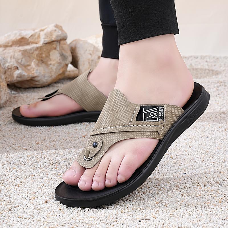 

Men Black Slippers Simple Flats Flip Flops Summer Brown White Khaki Open Toe Sandals Outdoor Beach Shoes Plus Size 46 47 48 EU:38 хакі