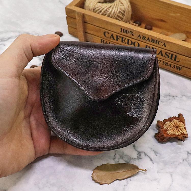 Nowa Skóra Wołowa Najwyższej Jakości Skóra Garbowana Roślinnie Portmonetka, Damski Retro Mały Portfel, Etui na Karty, Kompaktowa i Prosta Torba do Przechowywania