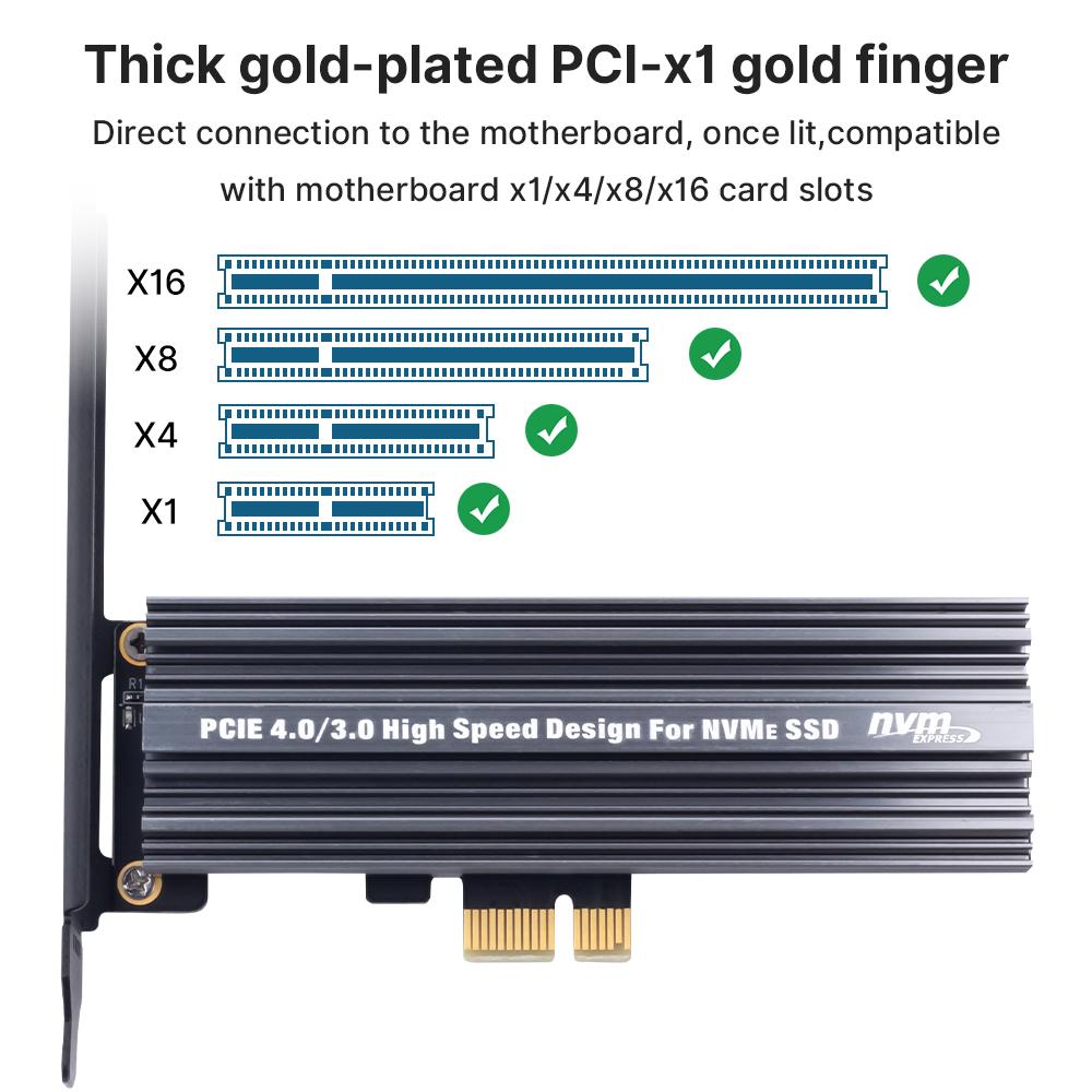 M.2 NVMe SSD To PCIe 4.0 X1 Adapter Card - with Heat Sink, High-Speed Conversion
