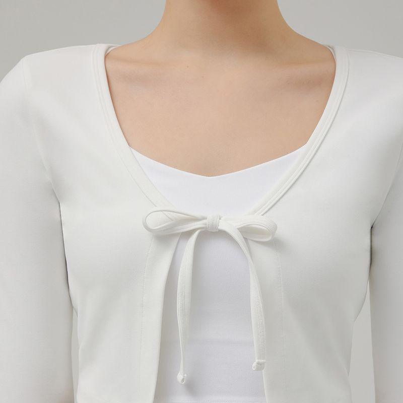 

Кружевная блузка с шнуровкой на воротнике, утягивающая, защита от солнца, шаль, для йоги QC159 Elegance White M