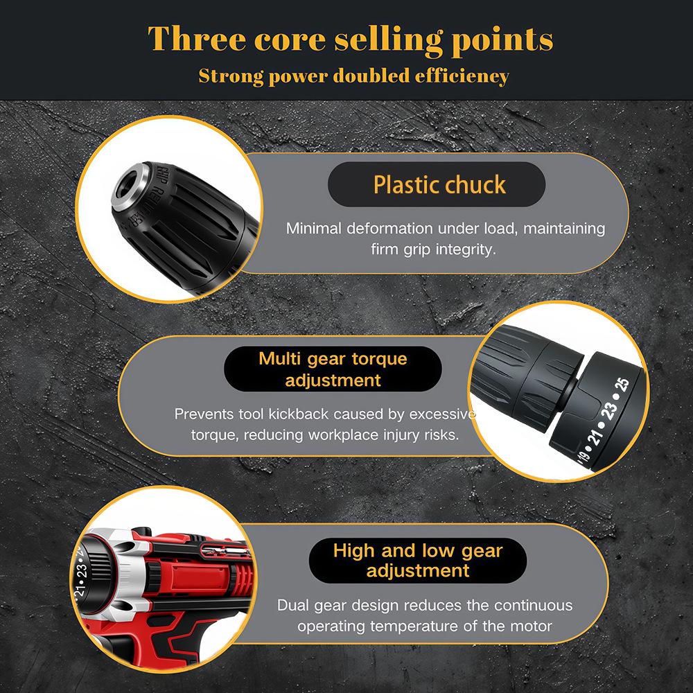 Portable Multi-Functional Electric Drill with Lithium Battery - Handheld Screwdriver for Home DIY Projects