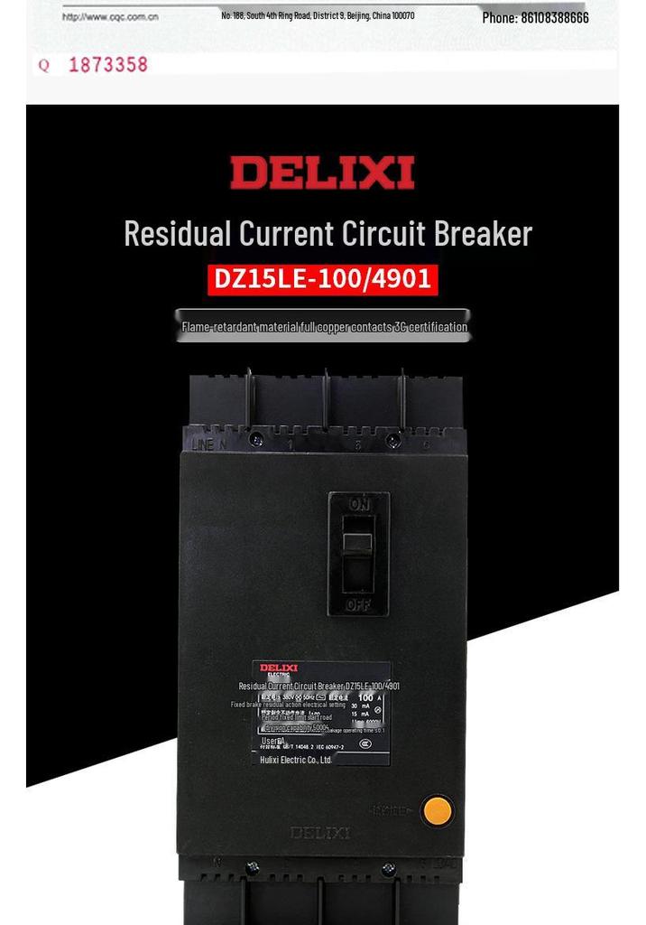 Residual Current Circuit Breaker DZ15LE-100/4901 63A 100A 75mA 30mA 50mA Leakage Protector 4P