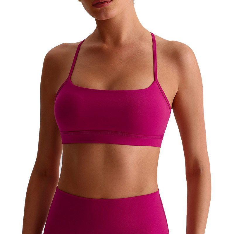 Fashion Nude Feel Spaghetti Strap Cross Beauty Back Exercise Bra Women's Sexy Yoga Vest Pilates Workout Underwear
