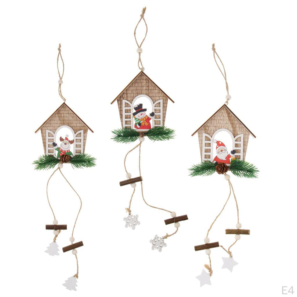 Christmas Ornament Wooden House Door Showcase Tree Hanging Pendant