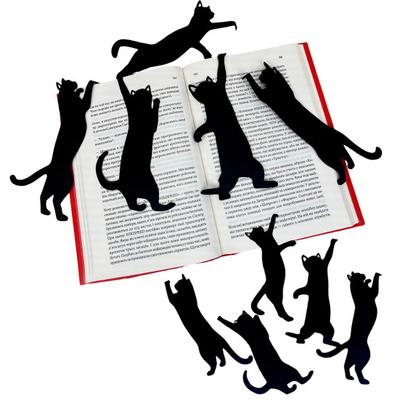 Lot de 5 marque-pages en métal en forme de chat noir pour livre
