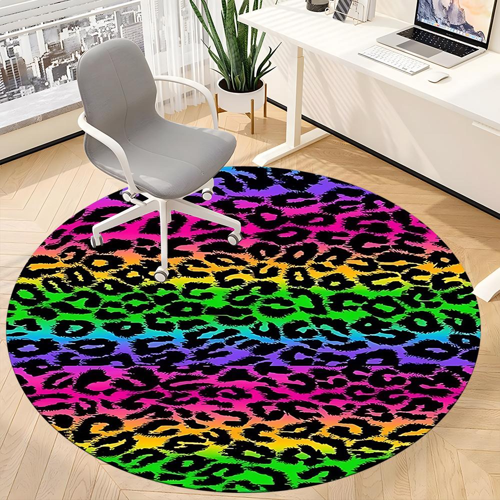1pc Rainbow Leopard Office Round Area Rug, Indoor Mat Suitable ForOffice, Under Office Chairs Bedroom Living Room Home Decor, Room Decot003