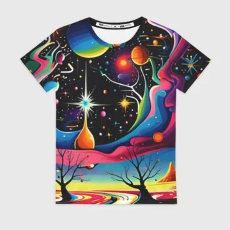 Children's Cartoon Unicorn Print Multi-color T-shirts Girls Fashionable Sof Comfortable T-shirt