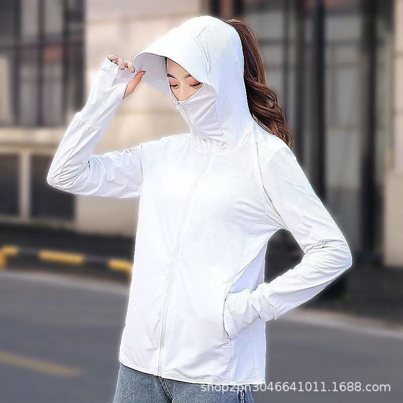 Women Ice Silk Sun Protection Jacket Summer Thin Hooded UPF50+ UV Protection Cool Breathable Sun‑Shield Coat With Big Brim Hat