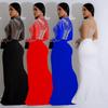 Women's Fashion Solid Color Mesh Slit Long Dress with Hot Drill Detailing.