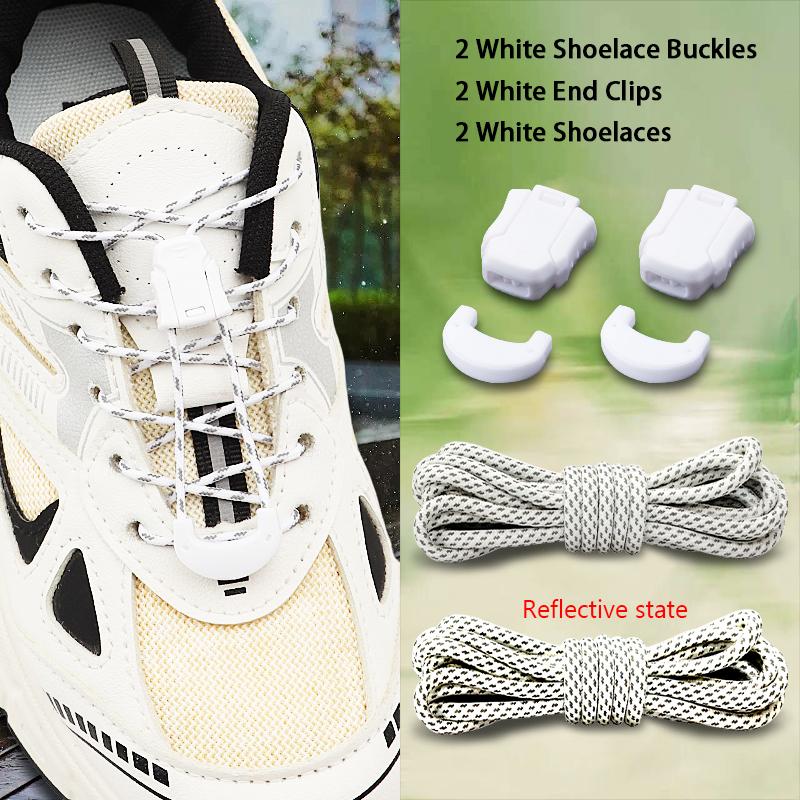 Reflective No-Tie Shoelaces, Elastic Quick Lock Laces Lazy Replacement Laces for Sneakers Running & Daily Wear Unisex Adult Kids