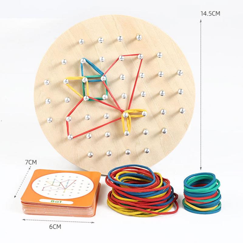 Montessori Kids DIY Puzzle Creative Toy Geometry Graphics Rubber Nail Boards with Cards Math Educational Toys for Children