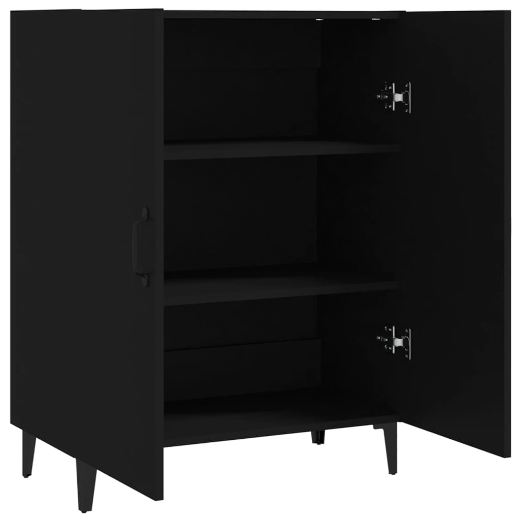 Doppeltüriger Seitenschrank, Mehrzügiger Stauraum, Schwarz 70x34x90 Cm Ingenieurholz