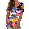 Summer V-neck 3D Coconut Tree Flowers Printed Top Fashionable Casual Short Sleeved Women's T-shirts
