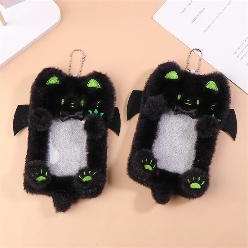 Cartoon Cute Black Cat Plush Card Holder Photocard Case Bag Keyring Pendant Idol Photo Protective Cover Student Card Holder Gift